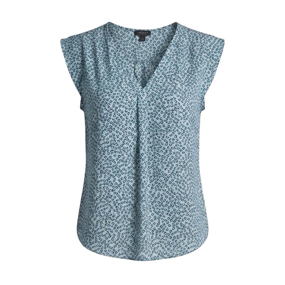 Ann Taylor Factory Blue Abstract Leopard Spot V-Neck Blouse Large Sleeveless Top